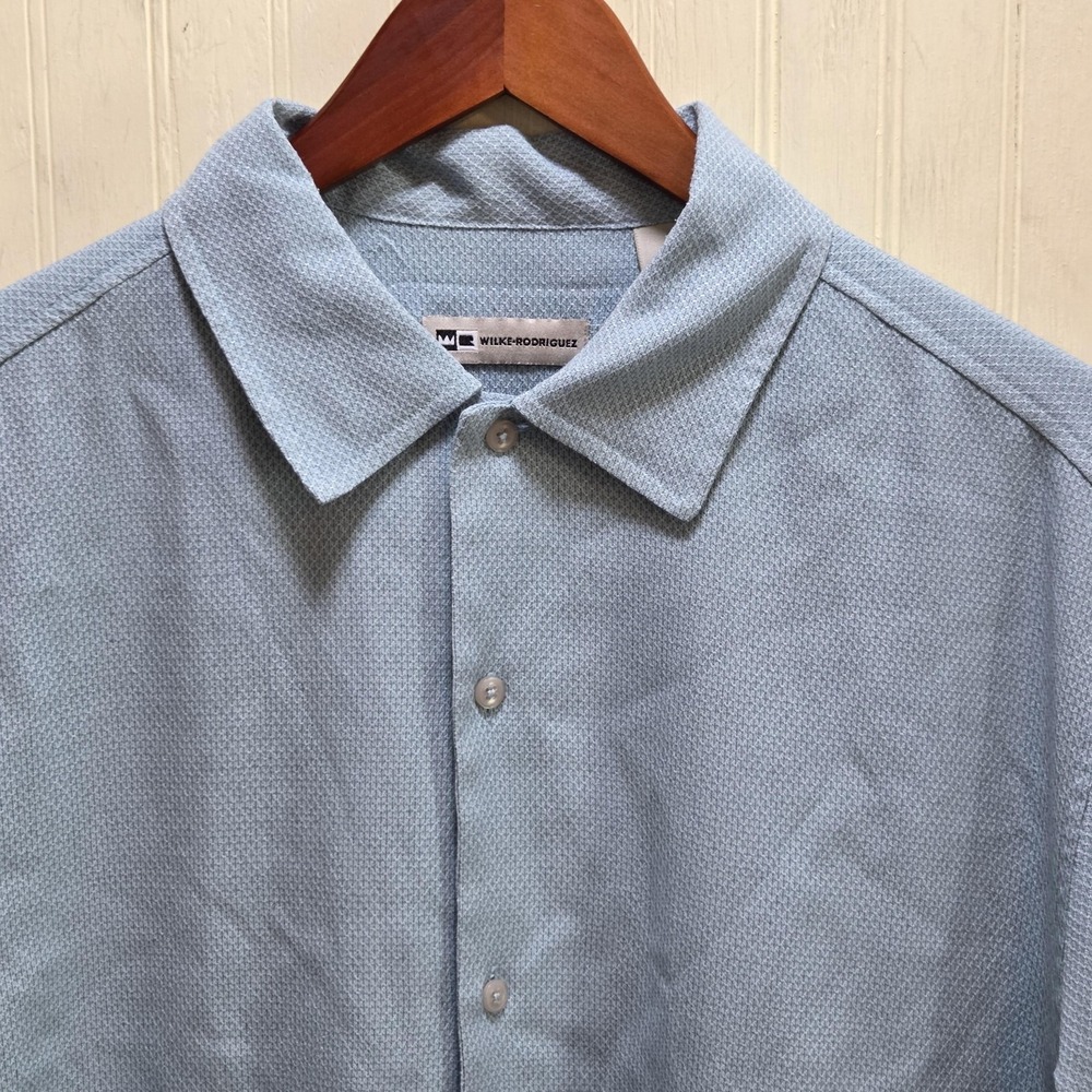 Wilke-Rodriguez Shirt Mens Medium Blue Textured Short Sleeve Button-Up Casual